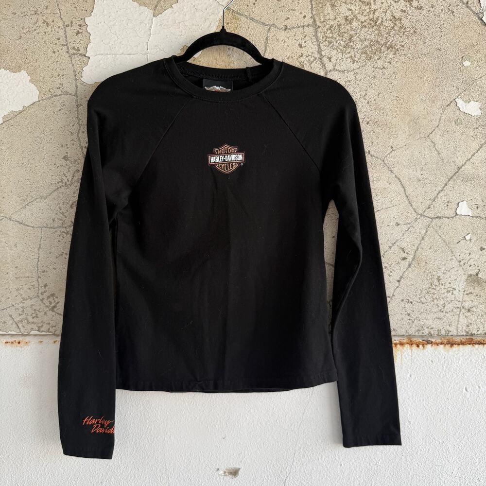 Harley Davidson Black Long Sleeve Tee Small Moto Logo Shirt Grunge Bikerecore